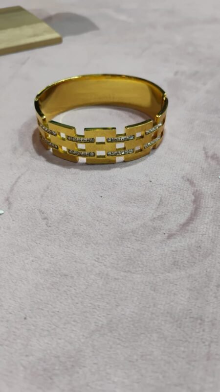 Geometric Art Deco Gold-Tone Hinged Bangle