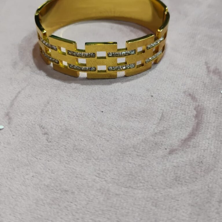 Geometric Art Deco Gold-Tone Hinged Bangle