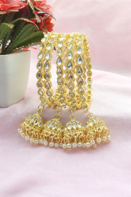 Elegant Kundan Jhumka Latkan Bangles Set (4 Pieces)