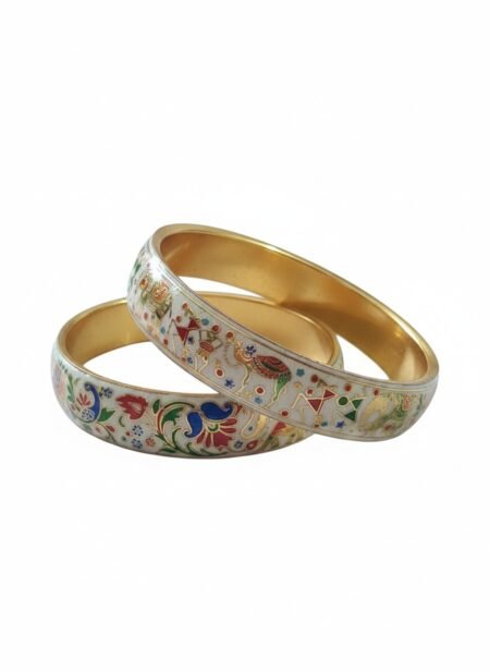 Elegant Gold Enamel Floral Bangles