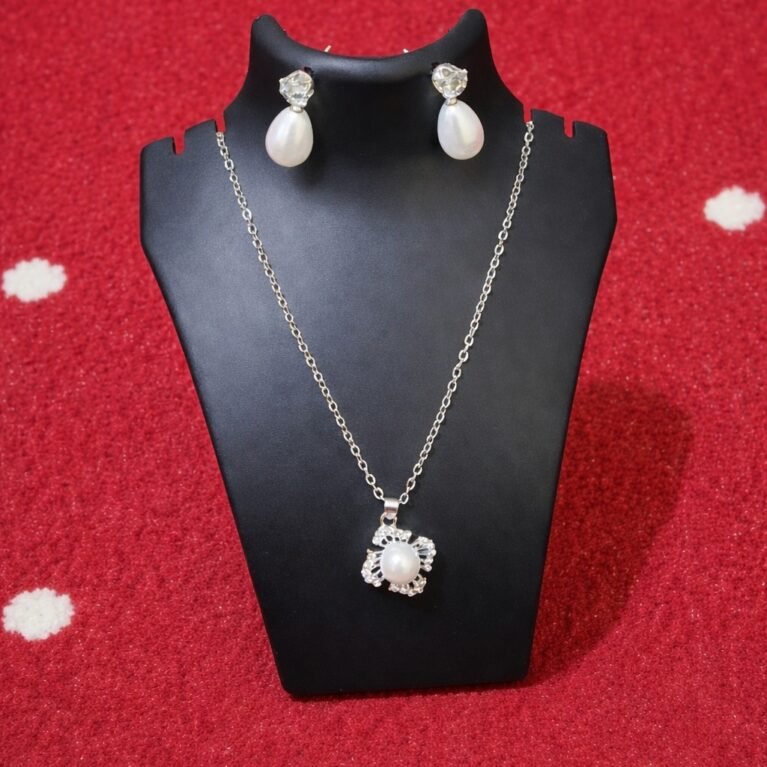 Elegant Pearl Blossom Pendant Set with Matching Earrings