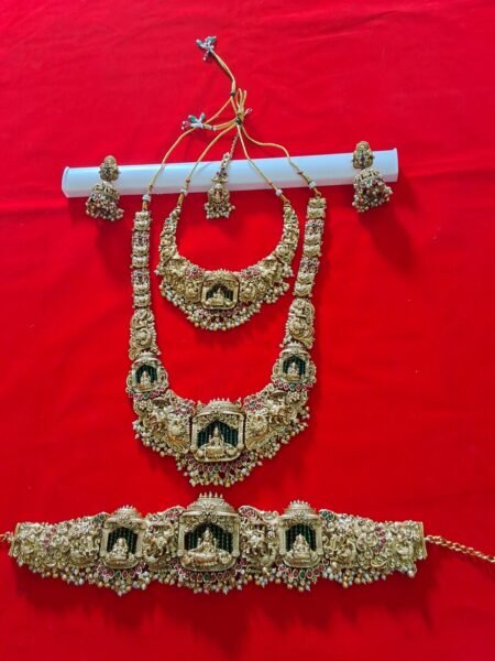 Royal Temple Heritage Bridal Necklace Set with Green Accents