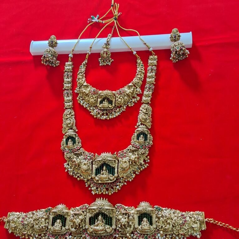 Royal Temple Heritage Bridal Necklace Set with Green Accents