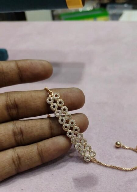 Elegant CZ Floral Design Adjustable Bracelet – Gold Finish