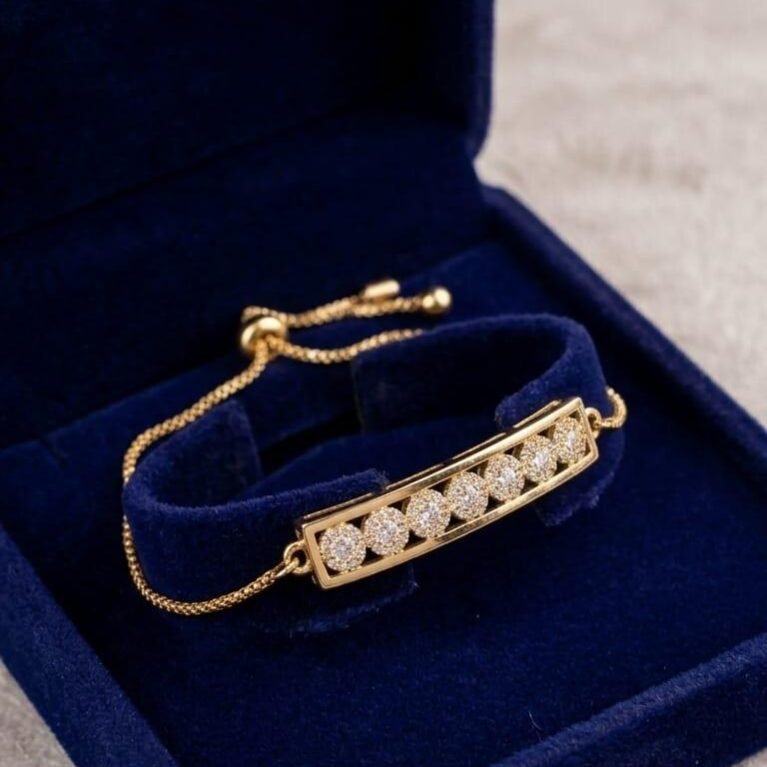 Elegant CZ Stone Bar Design Adjustable Bracelet – Gold Finish