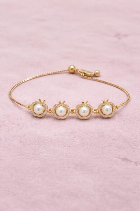 Elegant Pearl CZ Bracelet – Gold Finish Designer Chain | Lightweight Daily Wear Jewelry