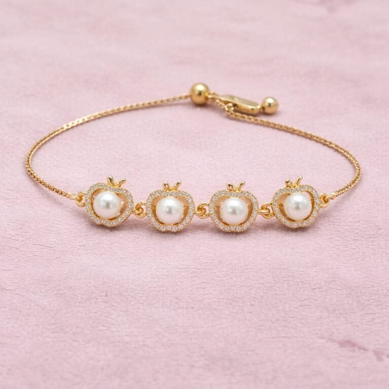 Elegant Pearl CZ Bracelet – Gold Finish Designer Chain | Lightweight Daily Wear Jewelry