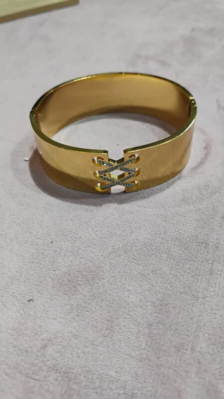 Modern Gold-Tone "Criss-Cross" Laced Hinged Bangle