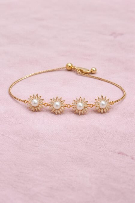 Elegant Pearl Sunburst Bracelet – Gold Plated CZ Jewelry