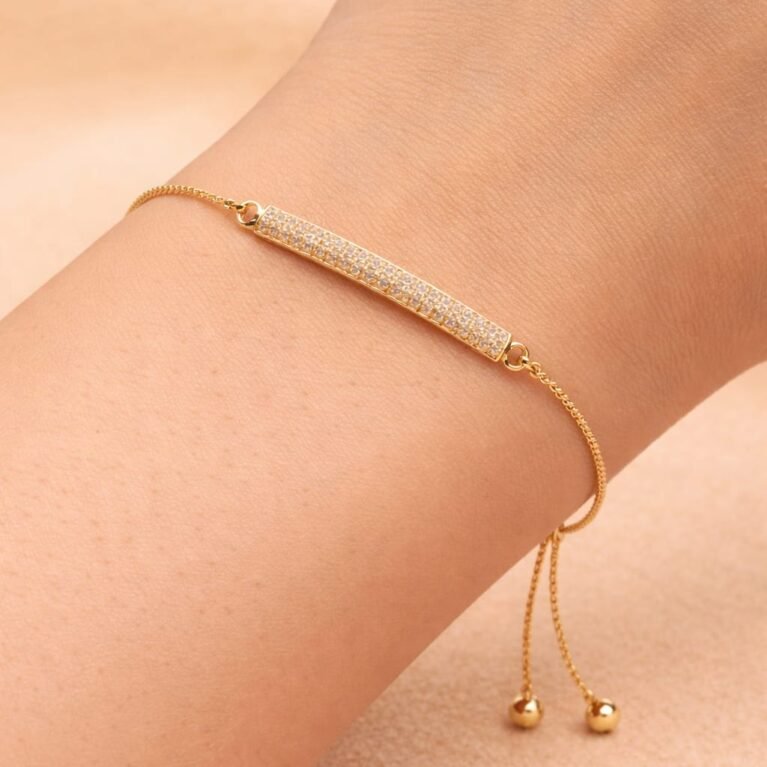 Elegant Gold CZ Bar Bracelet – Minimalist Sparkle Design