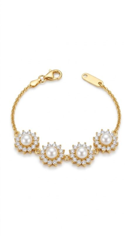 Elegant Floral Pearl CZ Bracelet for Women