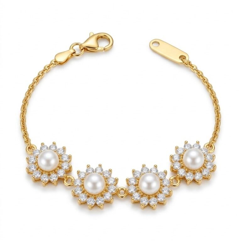 Elegant Floral Pearl CZ Bracelet for Women