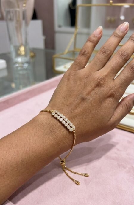 DC Jewelry Gold-Plated CZ Stone Bar Adjustable Bolo Bracelet