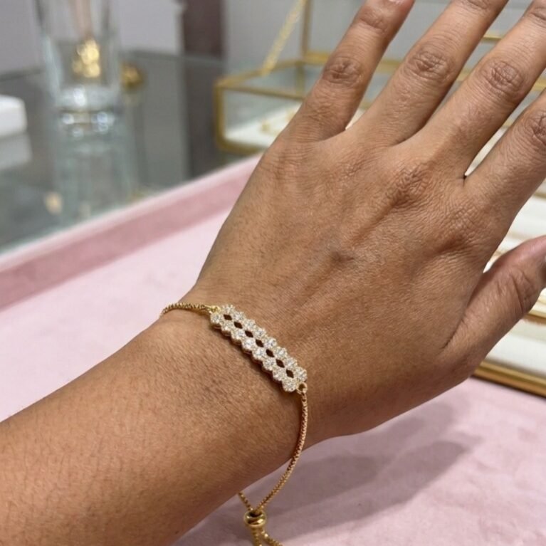 DC Jewelry Gold-Plated CZ Stone Bar Adjustable Bolo Bracelet