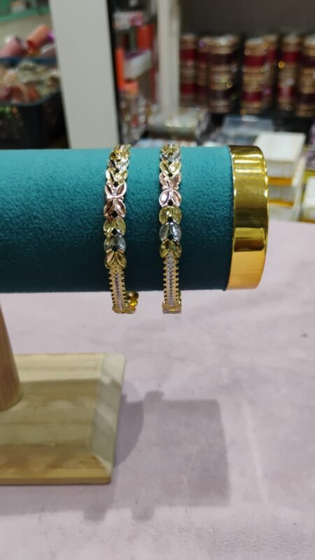 Elegant Multi-Color Leaf Design Gold Bangles Set