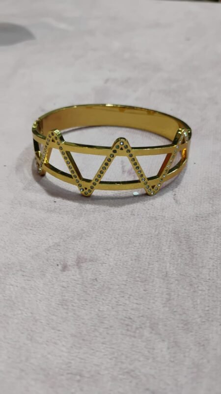 Elegant Geometric Gold-Toned Cut-Out Bangle with Crystal Accents