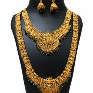 Traditional Antique Gold Necklace Set with Temple Design