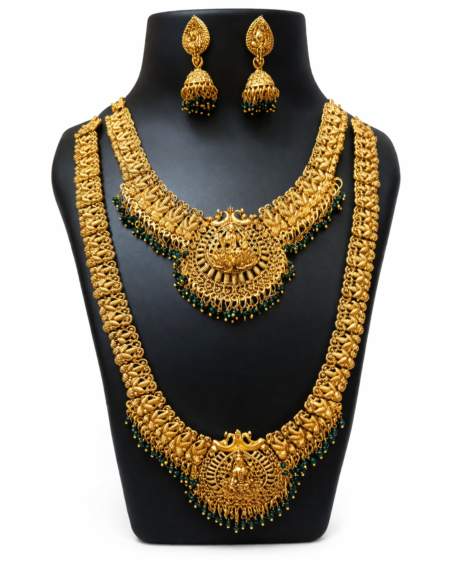 Traditional Antique Gold Necklace Set with Temple Design