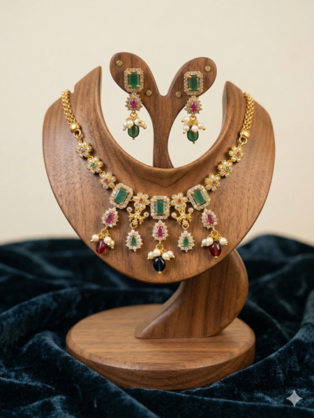 Elegant Traditional Kundan Necklace Set with Emerald & Ruby Stones