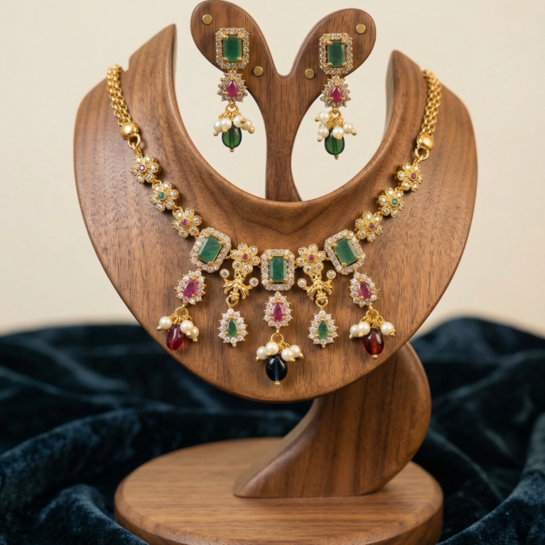 Elegant Traditional Kundan Necklace Set with Emerald & Ruby Stones
