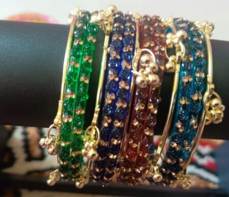 Multicolor Crystal Charm Bangle Set with Gold Accents