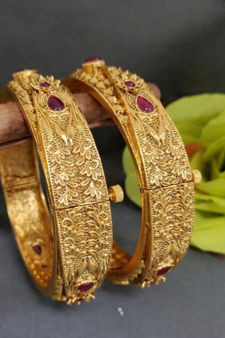 Elegant Gold-Plated Ruby Designer Bangles (D.No 5002)