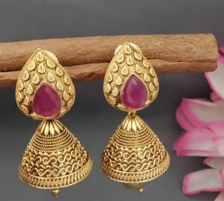 Traditional Gold-Plated Ruby Drop Jhumka Earrings