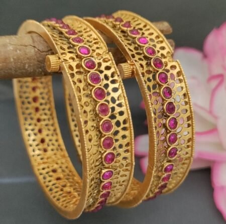 Elegant Gold-Plated Ruby Stone Bangles