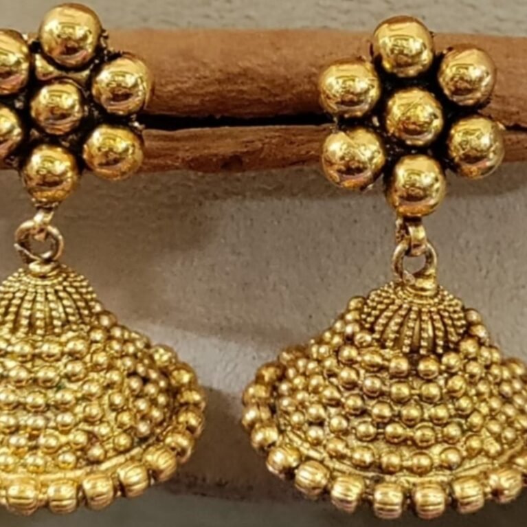Elegant Gold Beaded Jhumka Earrings – Traditional Designer Drop Earrings