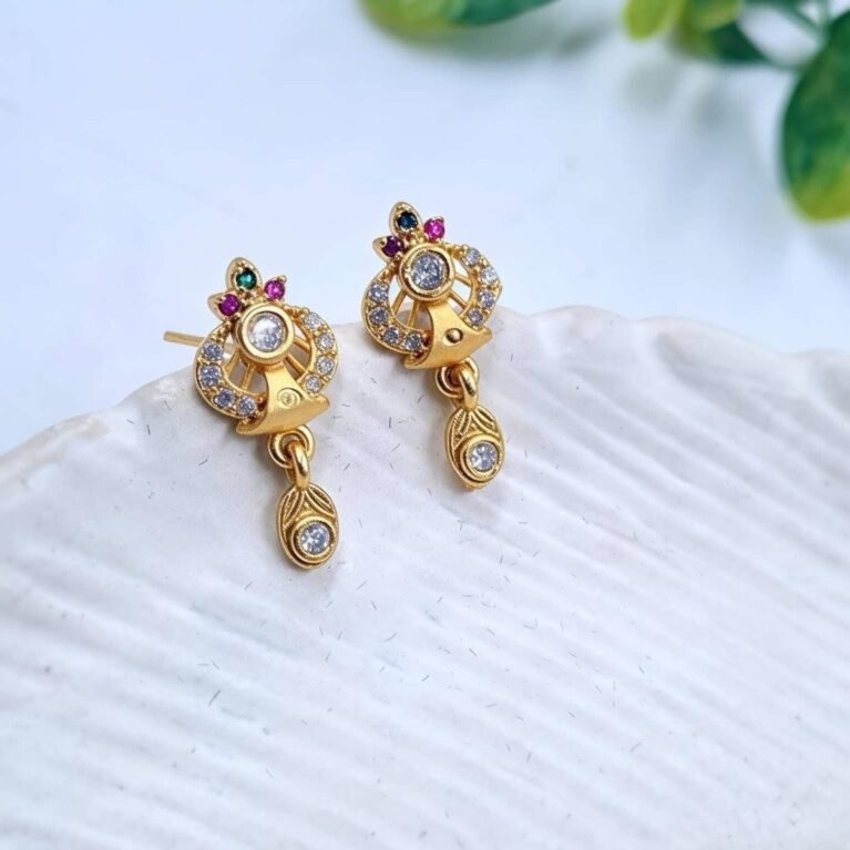 Elegant Gold-Plated Multicolor Stone Drop Earrings