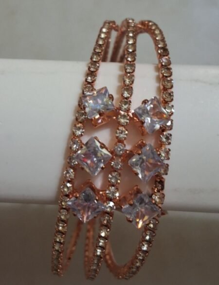 Rose Gold-Plated Crystal Square Stone Designer Bangle Set for Women