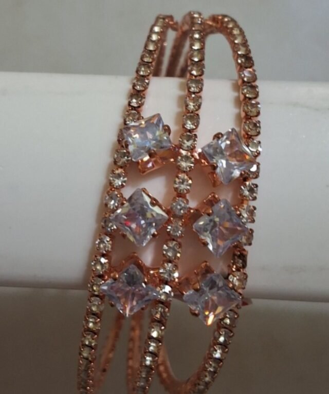 Rose Gold-Plated Crystal Square Stone Designer Bangle Set for Women