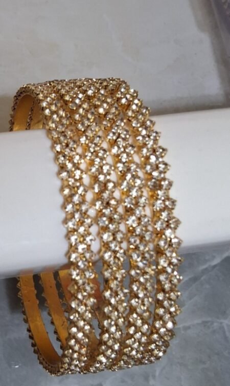 Gold-Plated Crystal Studded Multi-Layer Bangle Set for Women