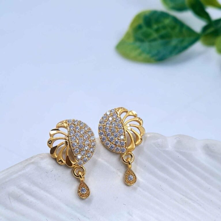 Gold-Plated Crystal Studded Floral Designer Ring for Women