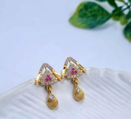 Gold-Plated Minimal Drop Earrings with Crystal Accent