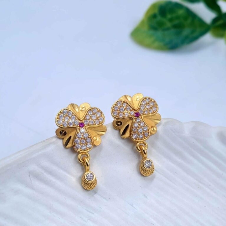 Charming Gold-Plated Floral CZ Drop Earrings