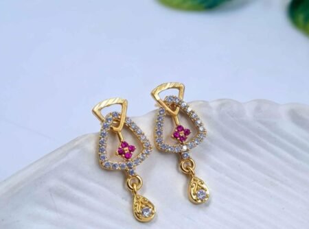Elegant Gold-Plated CZ & Ruby Drop Earrings