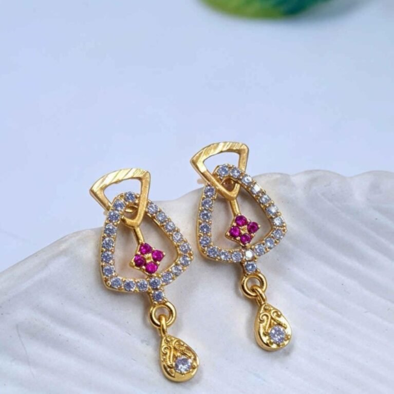 Elegant Gold-Plated CZ & Ruby Drop Earrings