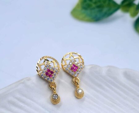 Gold-Plated CZ Floral Lattice Drop Earrings