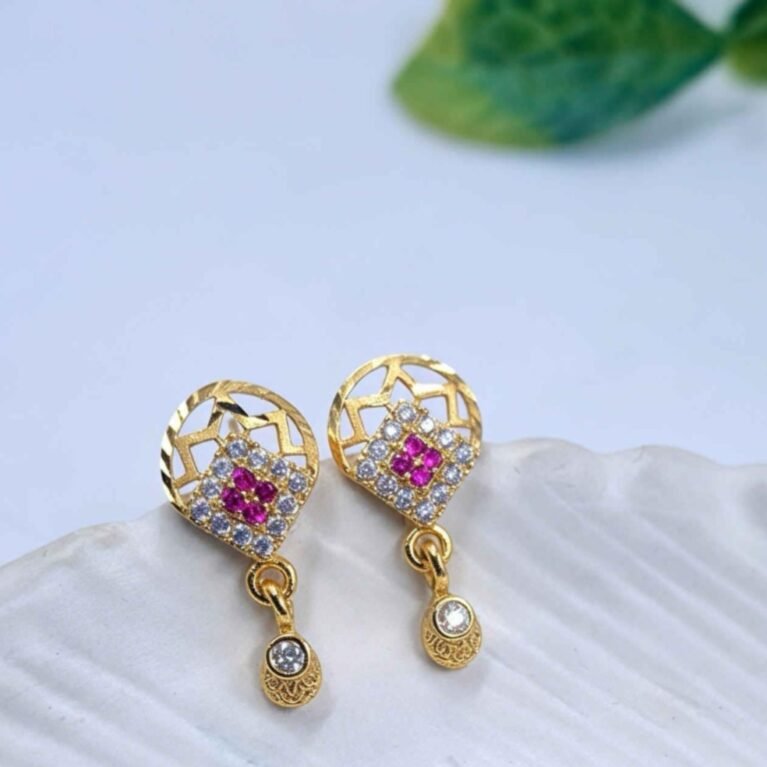 Gold-Plated CZ Floral Lattice Drop Earrings