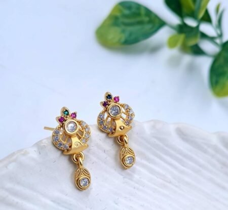Elegant Gold-Plated CZ & Multicolor Stone Drop Earrings