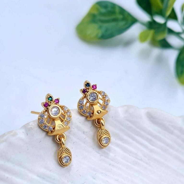 Elegant Gold-Plated CZ & Multicolor Stone Drop Earrings