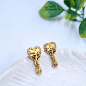 Graceful Gold-Plated Leaf & Stone Drop Earrings