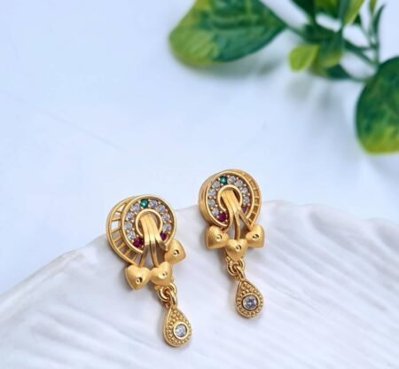 Elegant Gold-Plated Multi-Stone Heart Drop Earrings
