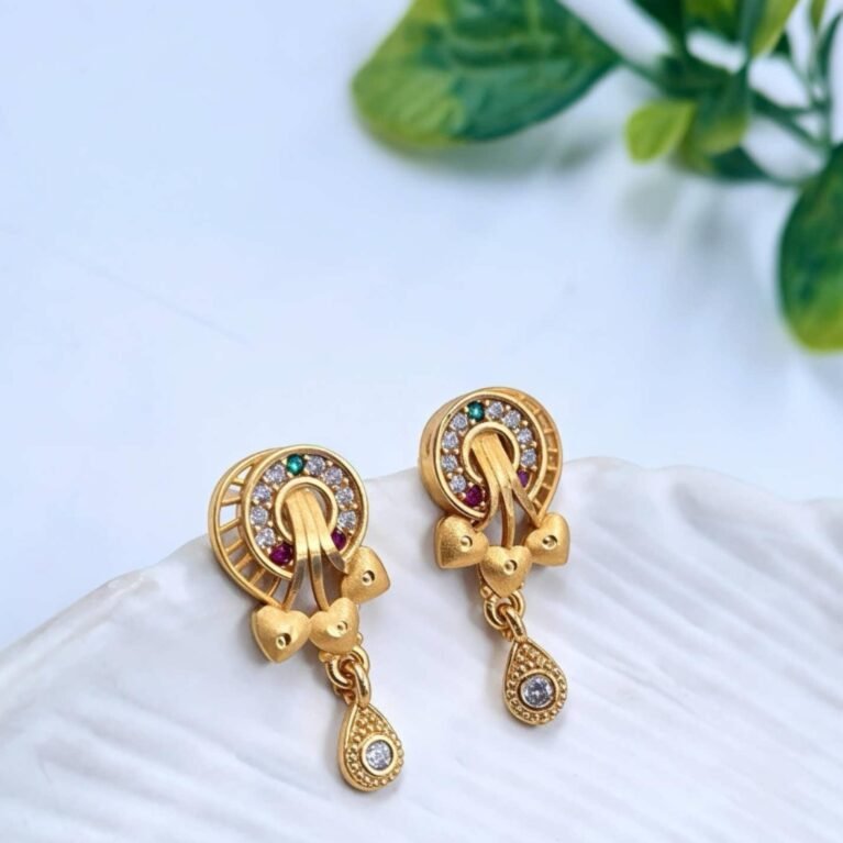 Elegant Gold-Plated Multi-Stone Heart Drop Earrings
