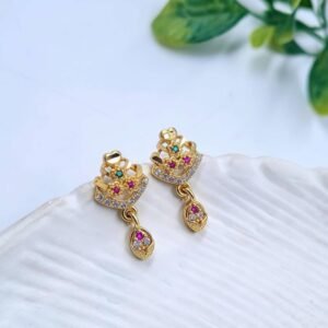 Gold-Plated Multicolor Floral Drop Earrings with Zircon Accents