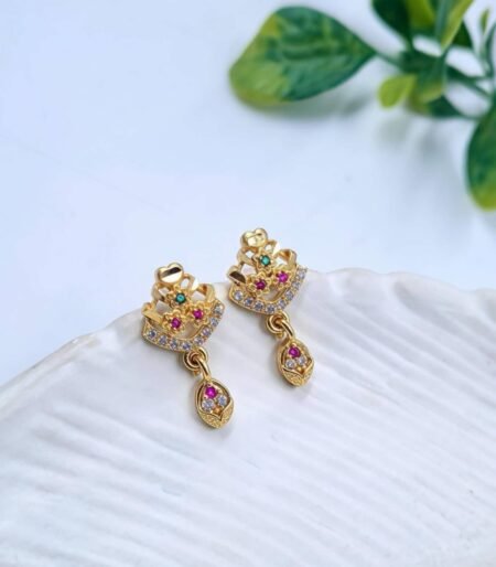 Gold-Plated Multicolor Floral Drop Earrings with Zircon Accents