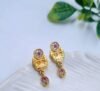 Gold-Plated Floral Ruby & Zircon Drop Earrings
