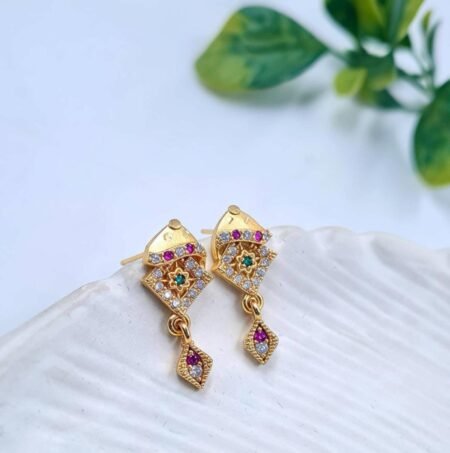 Elegant Gold-Plated Multicolor Stone Drop Earrings