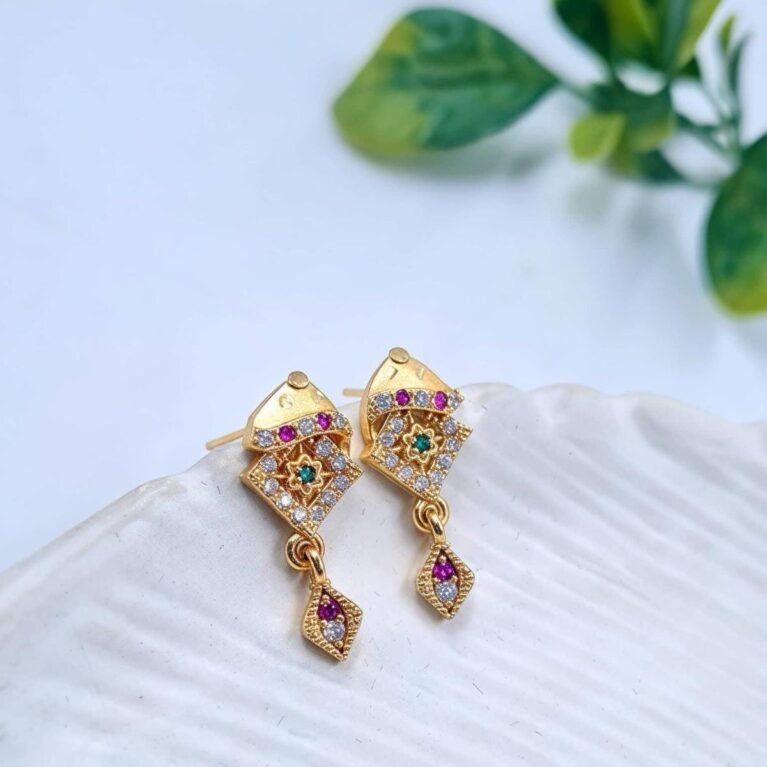 Elegant Gold-Plated Multicolor Stone Drop Earrings